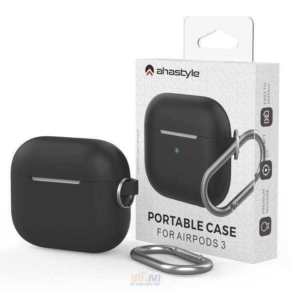 ahastyle full cover silicone keychain case for airpods 3 black