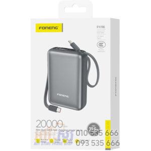 FONENG PX116 20000mAh Mini Power Bank with 2 Built-in Cables (22.5W)