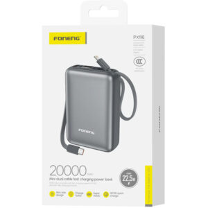 FONENG PX116 20000mAh Mini Power Bank with 2 Built-in Cables (22.5W)